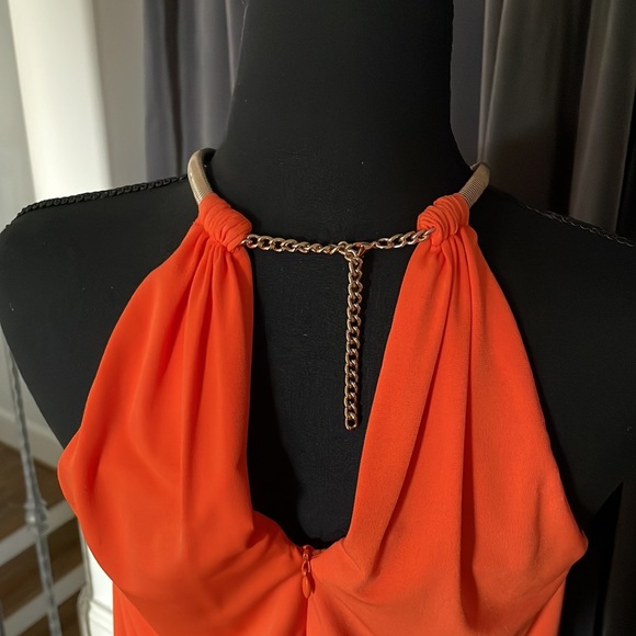 Orange and Gold Caché Dress Size 2 - Picture 2 of 3